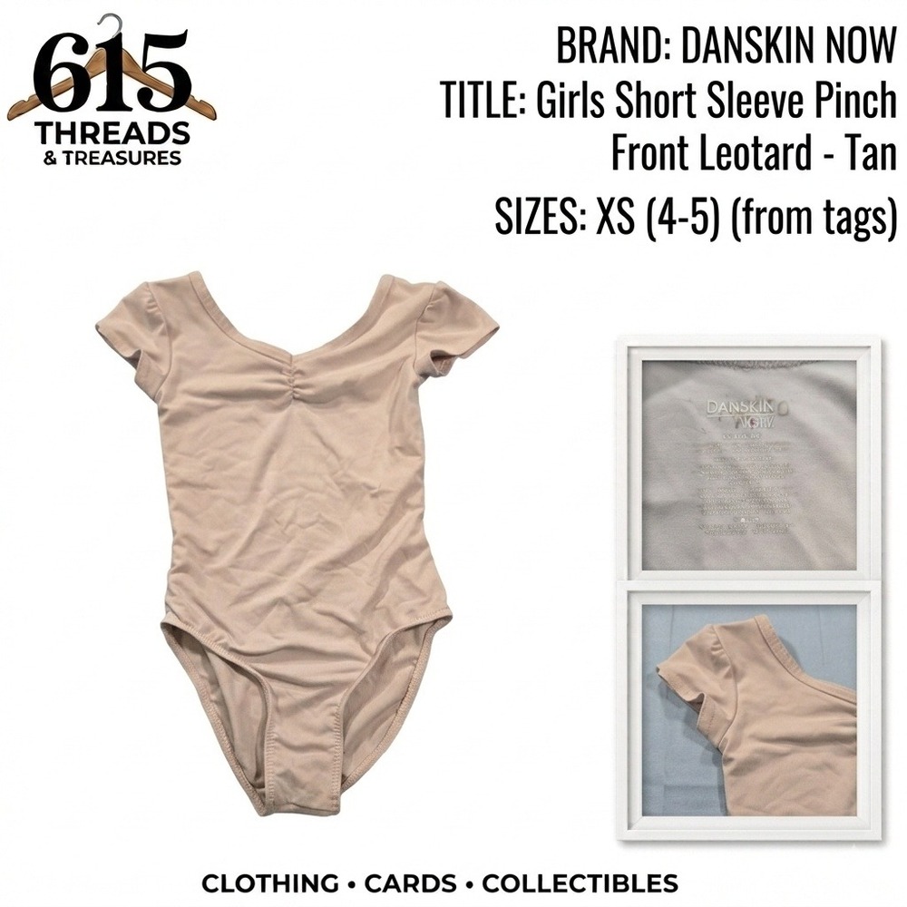 Danskin Now Girls Tan Pinch Front Short Sleeve Leotard Size XS 4-5 Ballet Dance